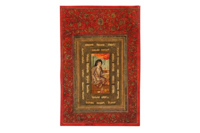 Lot 60 - AN ALBUM PAGE WITH A PORTRAIT OF A ZAND KNEELING MAIDEN