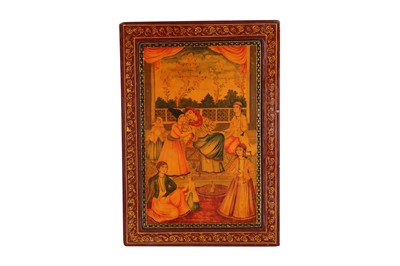 Lot 27 - A LACQUERED PAPIER-MÂCHÉ MIRROR CASE WITH FIGURAL MOTIFS