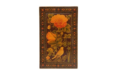 Lot 32 - A LACQUERED PAPIER-MÂCHÉ MIRROR CASE WITH FLORAL MOTIFS