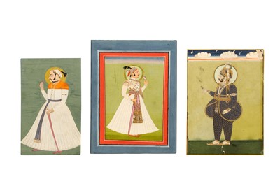 Lot 329 - THREE STANDING PORTRAITS OF RAJPUT MAHARAJAS