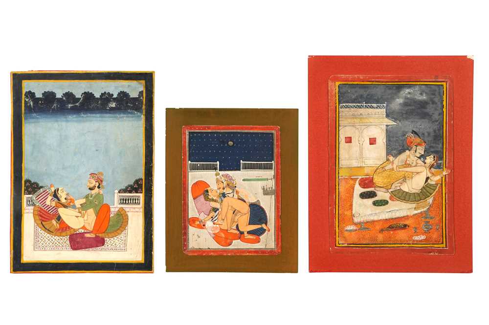 Lot 244 - THREE INDIAN EROTIC PAINTINGS