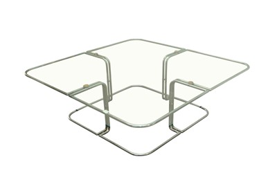 Lot 584 - A CHROME AND GLASS COFFEE TABLE