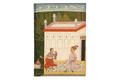 Lot 215 - AN ILLUSTRATION FROM A RAGAMALA SERIES: KEDARA RAGAPUTRA OF MEGHA RAGA