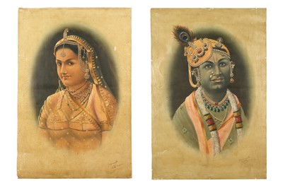 Lot 257 - TWO LARGE PORTRAITS OF RADHA AND KRISHNA