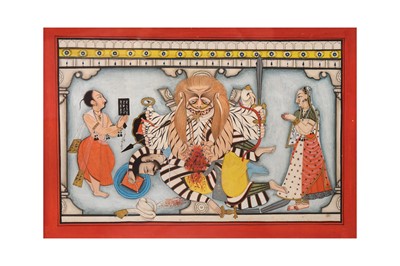 Lot 277 - THE FOURTH AVATARA OF VISHNU, NARASIMHA, SLAYING HIRANYAKASHIPU