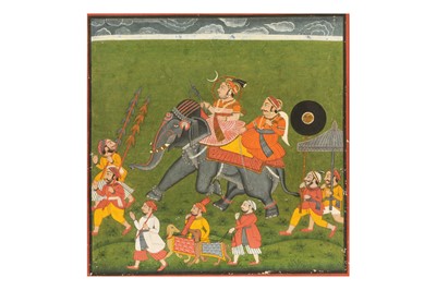 Lot 332 - A PROCESSION WITH A RAJPUT MAHARAJA ON ELEPHANT'S BACK