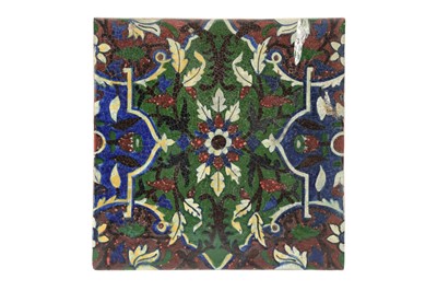 Lot 483 - A POLYCHROME-PAINTED ARCHITECTURAL POTTERY TILE