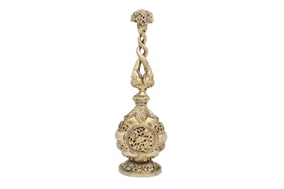Lot 211 - A LARGE PARCEL-GILT SILVER REPOUSSÉ ROSEWATER SPRINKLER (GULABPASH)