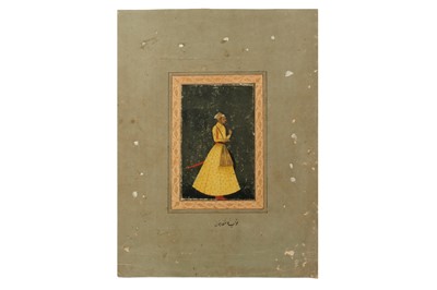 Lot 328 - AN INDIAN ALBUM PAGE: A STANDING PORTRAIT OF A NAWAB AND A DUTCH ENGRAVING AFTER CARRACCI
