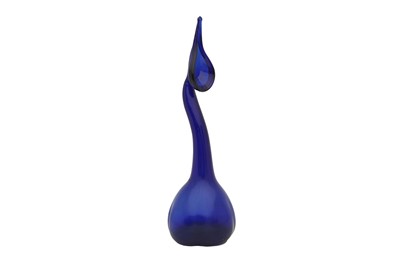 Lot 455 - A QAJAR FREE-BLOWN COBALT BLUE GLASS ROSEWATER SPRINKLER