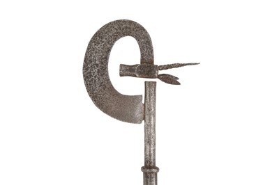 Lot 362 - A CEREMONIAL STEEL AXE WITH A BLACKBUCK HEAD