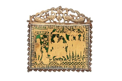 Lot 273 - A LARGE GOLD, COLOURED-GLASS AND PARCEL-GILT SILVER THEWA FIGURAL PLAQUE