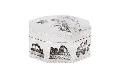 Lot 435 - An early 20th century Iraqi silver and niello box, Omara circa 1930