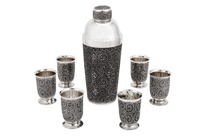 Lot 391 - A mid-20th century Cambodian silver cocktail set, presumably Phnom Penh circa 1950