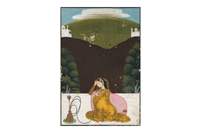 Lot 204 - AN INDIAN MAIDEN SMOKING HUQQA ON A TERRACE