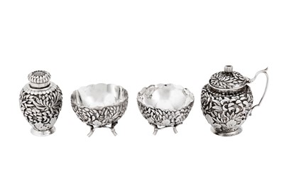 Lot 420 - A mid- 20th century Japanese silver four-piece cruet set, Yokohama circa 1950 by Y. Konoike