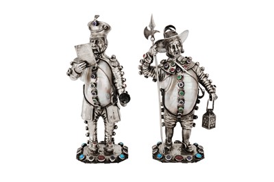 Lot 350 - A pair of early 20th century German silver, shell and paste set figures, import marks for London 1902 by Elly Isaac Miller