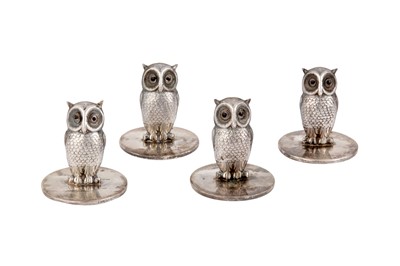 Lot 335 - A cased set of four George VI sterling novelty menu holders, London 1938 by Sampson Mordan and Co