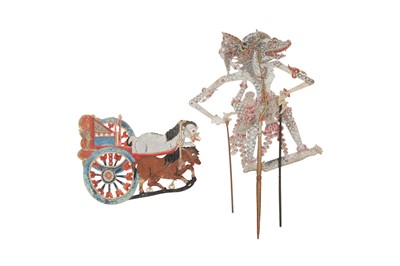 Lot 557 - TWO INDONESIAN WAYANG KULIT FIGURAL SHADOW PUPPETS