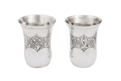 Lot 268 - A pair of mid-19th century Austrian (Polish) 13 loth (812 standard) silver beakers, Lemberg (Lviv / Lwów) circa 1837, makers mark MK in an oval (unidentified)