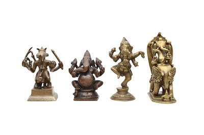 Lot 248 - FOUR DEVOTIONAL COPPER ALLOY STATUETTES OF THE HINDU GOD GANESHA