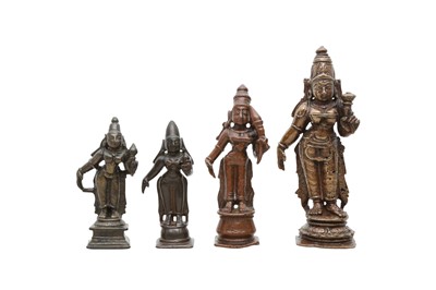 Lot 246 - FOUR DEVOTIONAL BRONZE STATUETTES OF THE HINDU GODDESS PARVATI