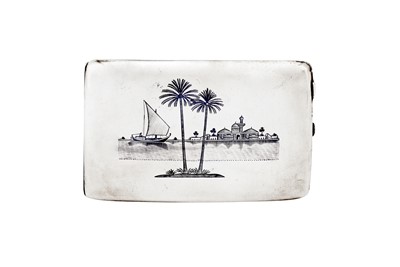 Lot 452 - A mid-20th century Iraqi silver and niello cigarette case, Omara circa 1940 signed Jāni