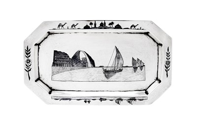 Lot 446 - An early 20th century Iraqi silver and niello small tray, Omara circa 1930