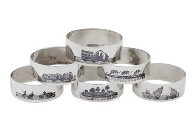 Lot 445 - A set of early 20th century Iraqi silver and niello napkin rings, Omara circa 1930 signed Ghareeb
