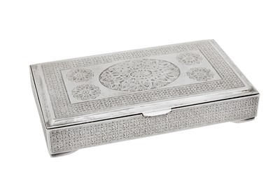 Lot 461 - A late 20th century Persian (Iranian) 840 standard silver cigarette box, Tabriz 1967-79