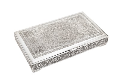 Lot 459 - A late 20th century Persian (Iranian) 900 standard silver cigarette box, Isfahan 1967-79