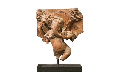 Lot 250 - A MEDIEVAL INDIAN BUFF SANDSTONE SCULPTURE OF GANESHA