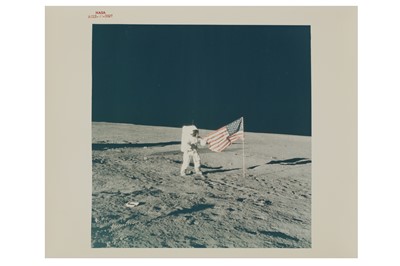 Lot 411 - Apollo 12: Charles Conrad with American Flag on Lunar Surface