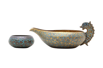 Lot 348 - TWO KASHMIRI CHAMPLEVÉ ENAMELLED GILT COPPER VESSELS