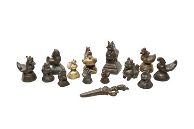 Lot 336 - FOURTEEN BURMESE BRONZE OPIUM AND MEASURING WEIGHTS