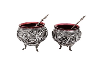 Lot 375 - A pair of early 20th century Burmese silver salts, probably Rangoon circa 1920