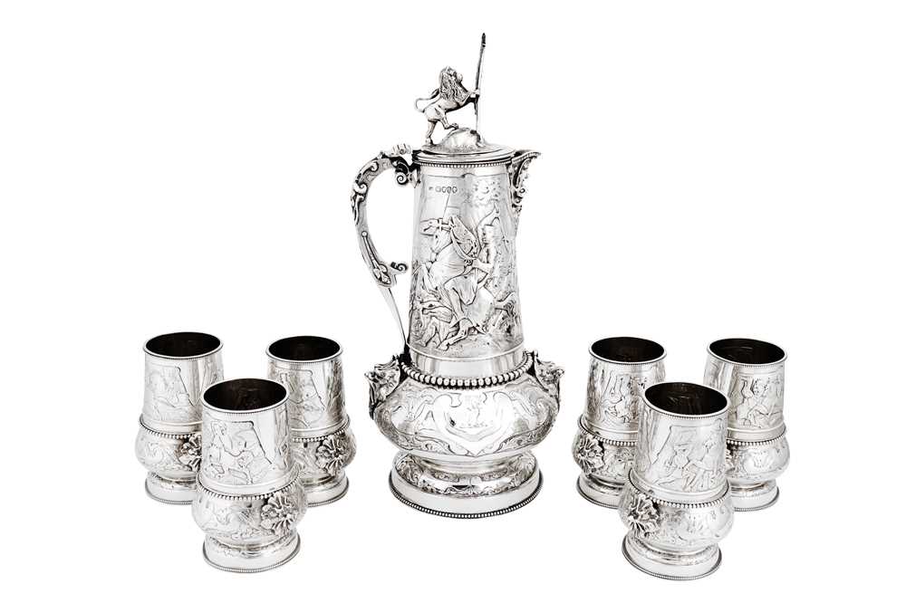 Lot 600 - A good Victorian sterling silver claret or wine drinking set, London 1877 by Elkington and Co
