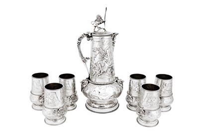 Lot 600 - A good Victorian sterling silver claret or wine drinking set, London 1877 by Elkington and Co