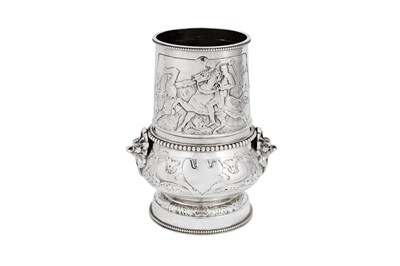 Lot 600 - A good Victorian sterling silver claret or wine drinking set, London 1877 by Elkington and Co