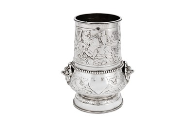 Lot 600 - A good Victorian sterling silver claret or wine drinking set, London 1877 by Elkington and Co