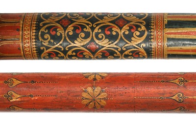 Lot 270 - TWO SINHALESE POLYCHROME-PAINTED AND LACQUERED BOWS