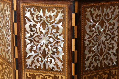 Lot 505 - λ A HARDWOOD MOTHER-OF-PEARL AND STAINED WOOD-INLAID ORIENTALIST MIRROR CABINET