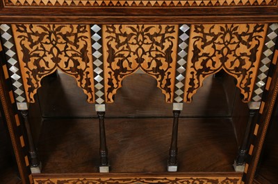 Lot 505 - λ A HARDWOOD MOTHER-OF-PEARL AND STAINED WOOD-INLAID ORIENTALIST MIRROR CABINET