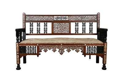 Lot 502 - λ A HARDWOOD MOTHER-OF-PEARL AND EBONY-INLAID SETTEE