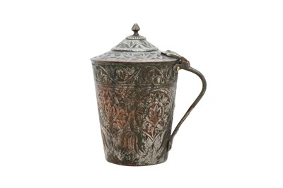 Lot 254 - A TURKISH TINNED COPPER LIDDED TANKARD