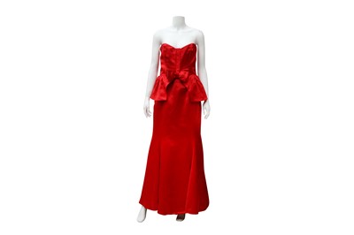 Lot 279 - Valentino Red Satin Strapless Evening Gown - Size 12