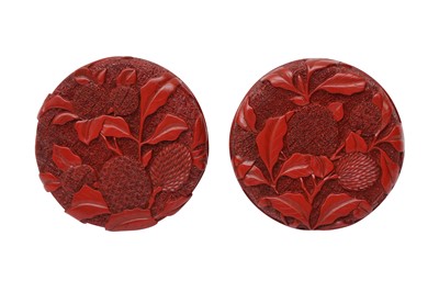 Lot 68 - A CHINESE CINNABAR LACQUER 'LYCHEE' CIRCULAR SEAL PASTE BOX AND COVER