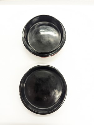 Lot 68 - A CHINESE CINNABAR LACQUER 'LYCHEE' CIRCULAR SEAL PASTE BOX AND COVER