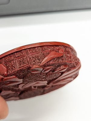 Lot 68 - A CHINESE CINNABAR LACQUER 'LYCHEE' CIRCULAR SEAL PASTE BOX AND COVER