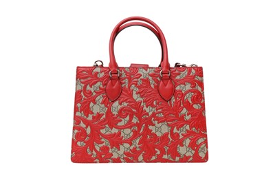 Lot 293 - Gucci Hibiscus Red Arabesque Supreme GG Top Handle Tote